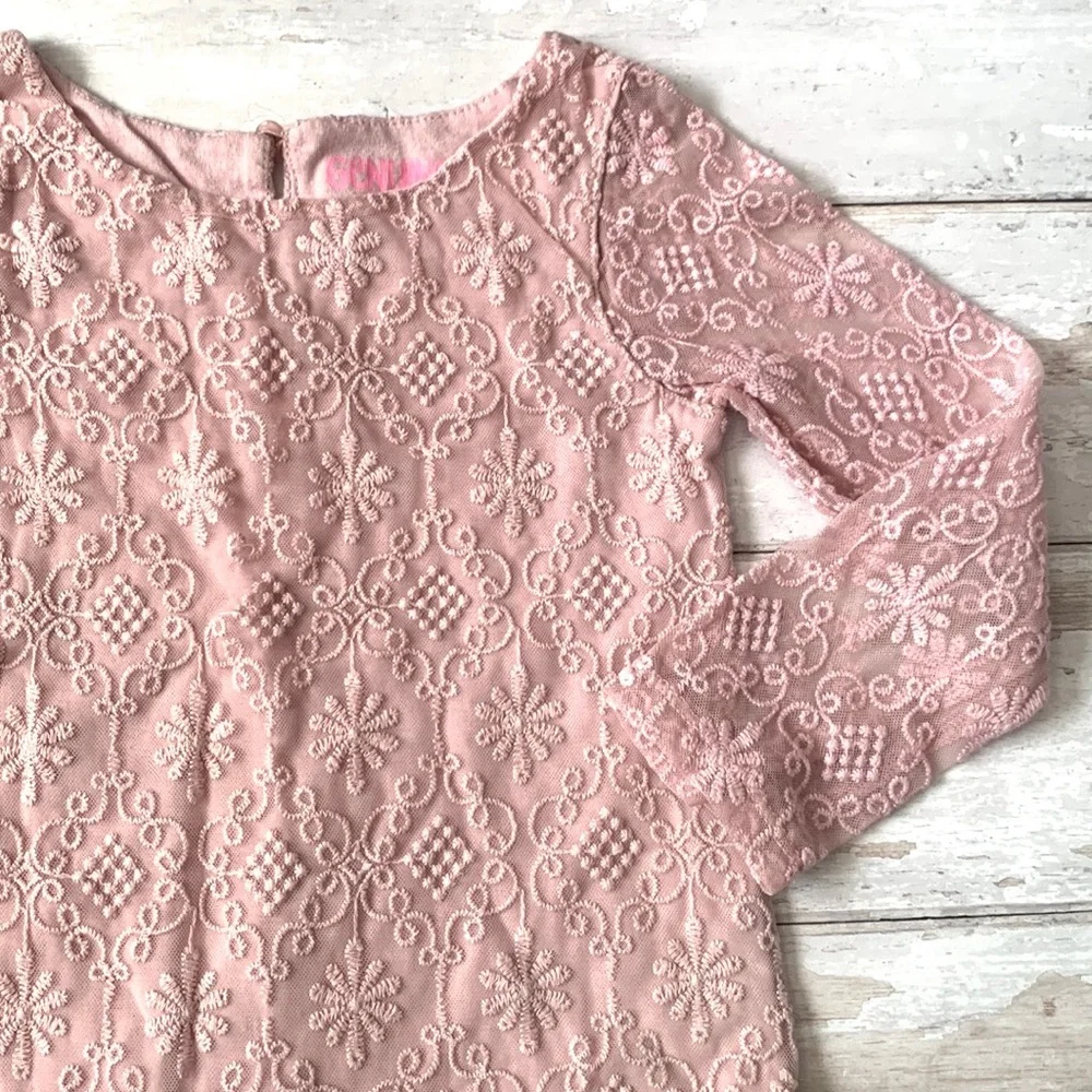 OshKosh 4T Girls Pink Lace Dress Long Sleeves Toddler Size 4 Genuine Kids